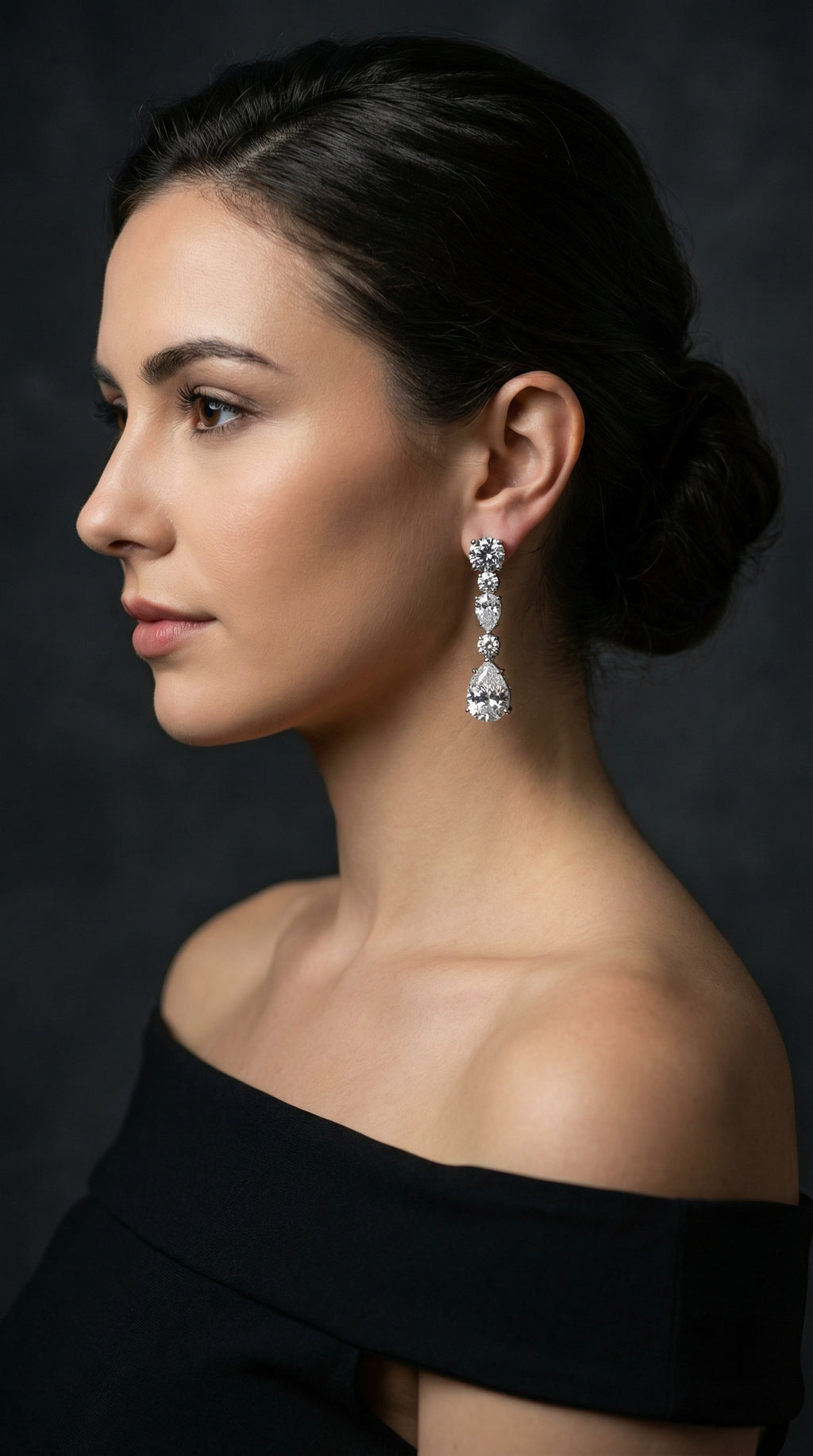 Multi-cut Diamond drop Earring. Teardrop. Sterling Silver