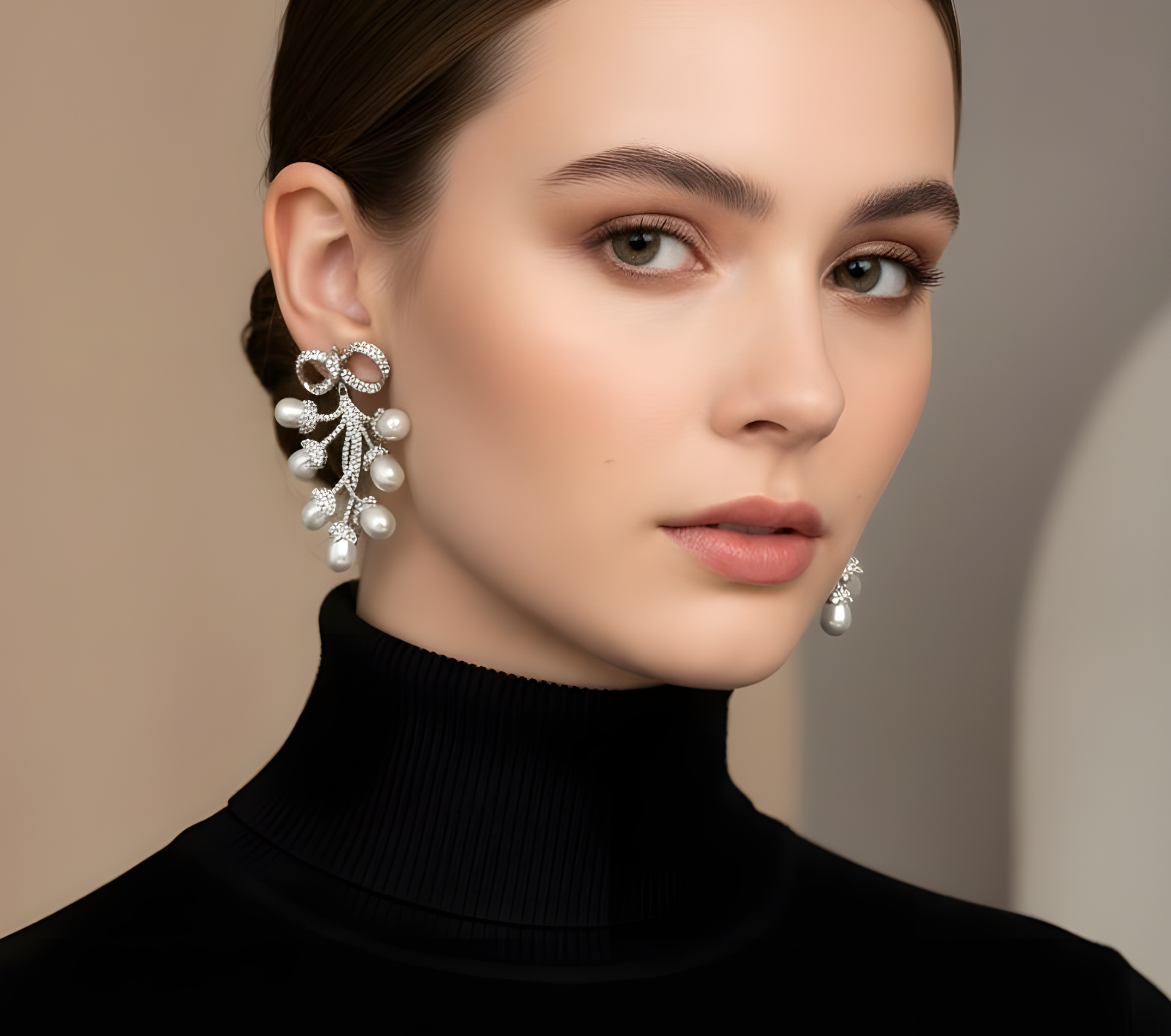 Glowing Ribbon Pearl Bridal Earrings