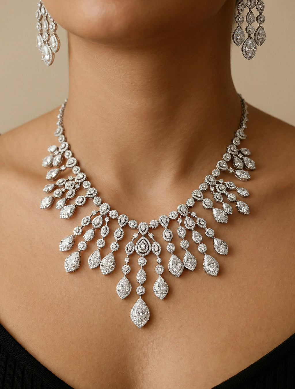 Teardrop Bridal Jewelry Set. Formal Attire. Wedding guest. Mother of the Bride. Platinum.