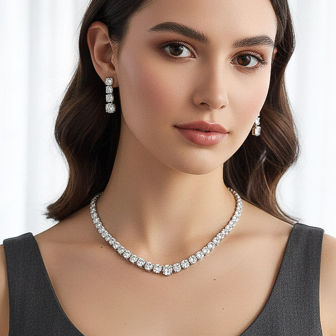 Round diamond tennis necklace