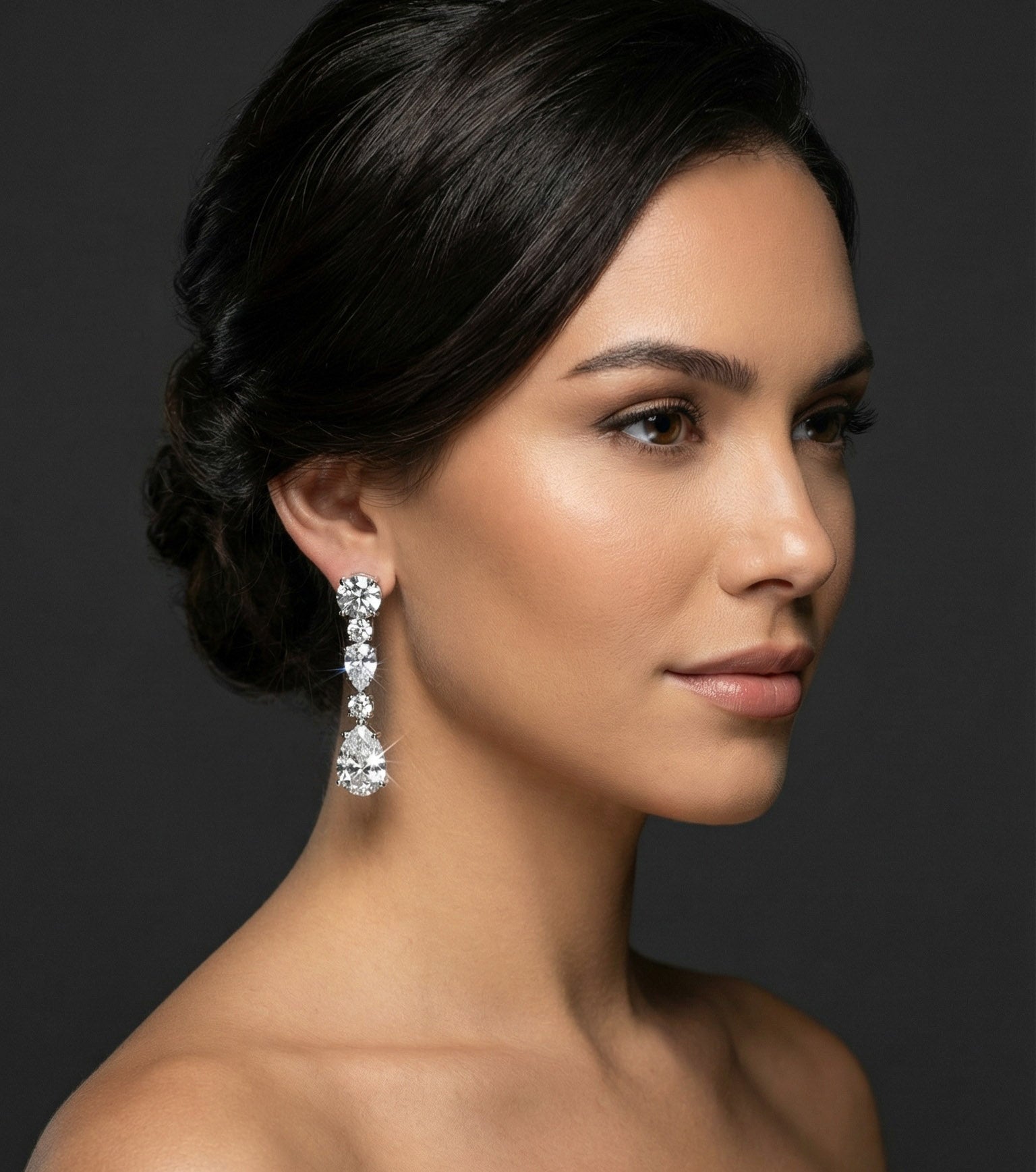 Multi-cut Diamond drop Earring. Teardrop. Sterling Silver