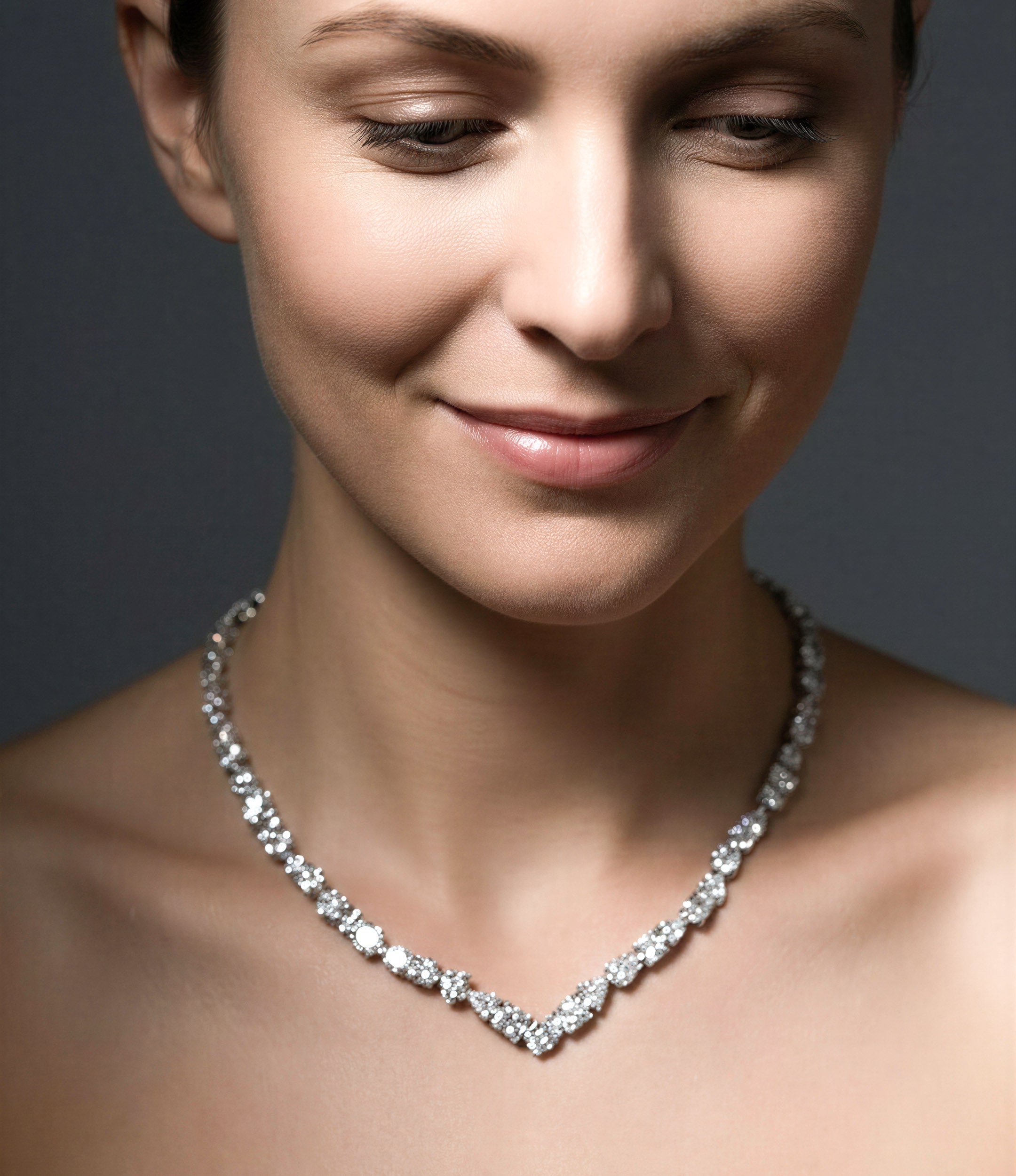 Crystal V Necklace. Mixed Cuts Cubic Zirconia.