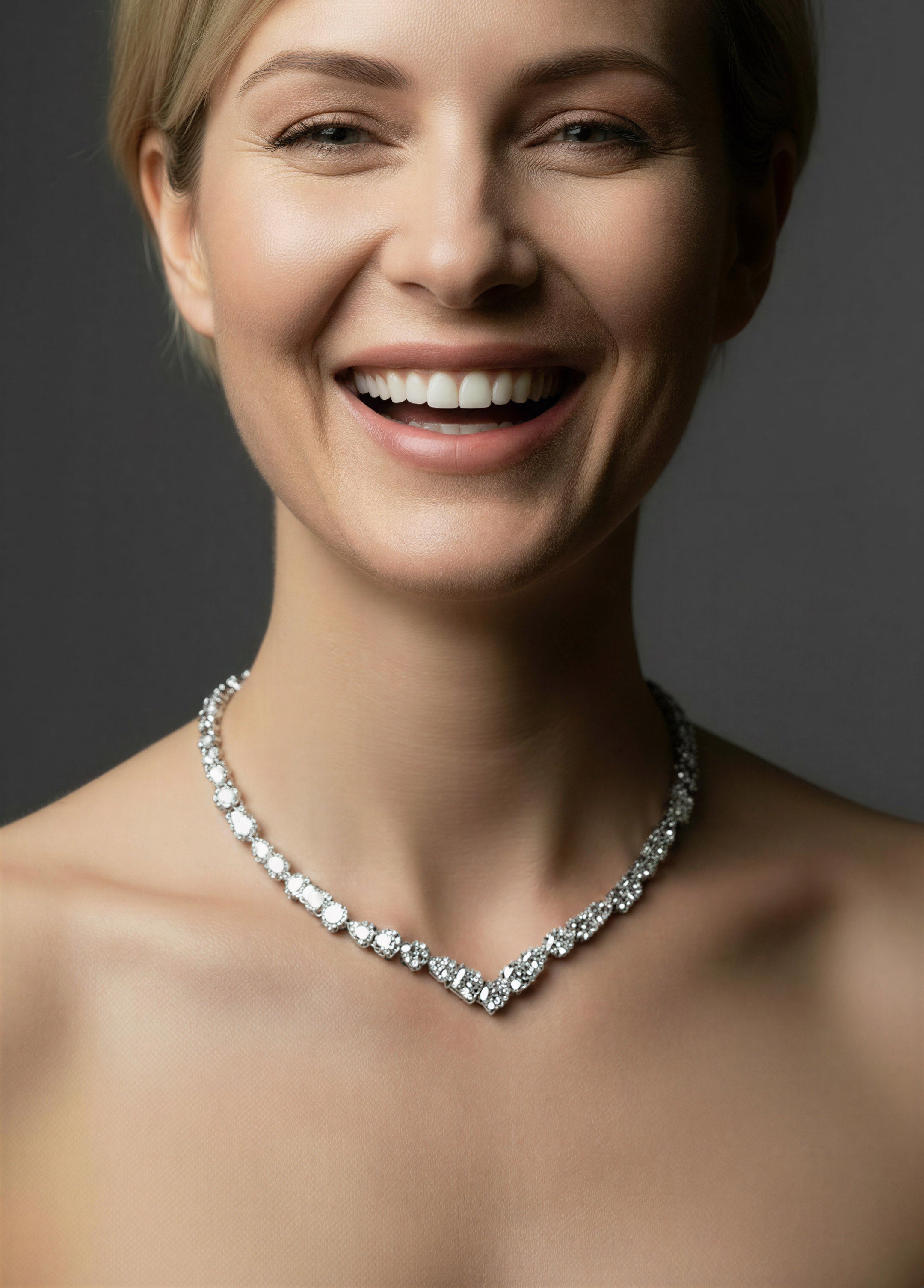 Crystal V Necklace. Mixed Cuts Cubic Zirconia.