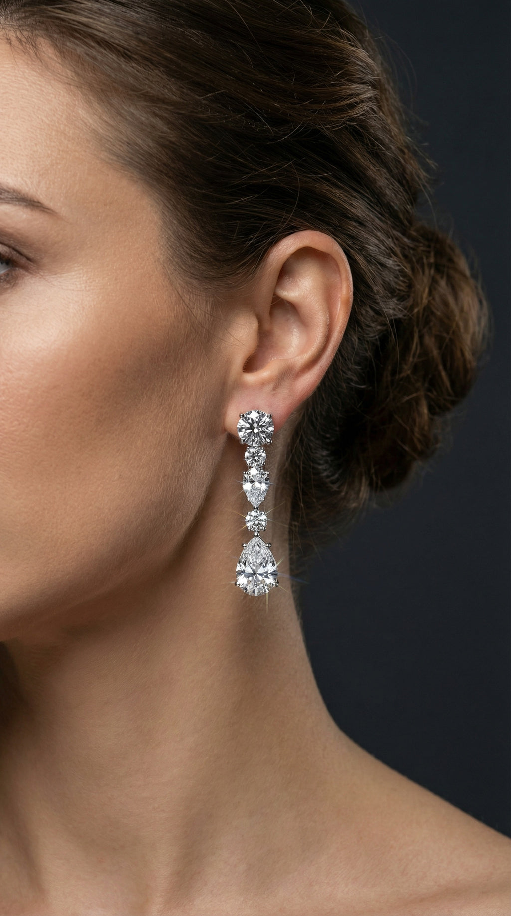 Multi-cut Diamond drop Earring. Teardrop. Sterling Silver