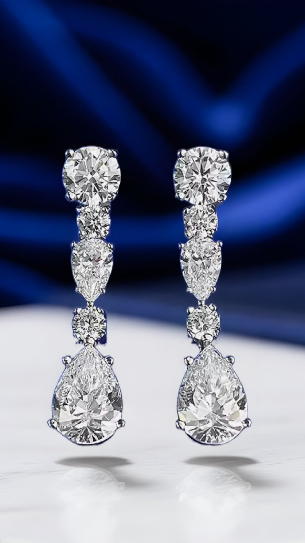 Multi-cut Diamond drop Earring. Teardrop. Sterling Silver