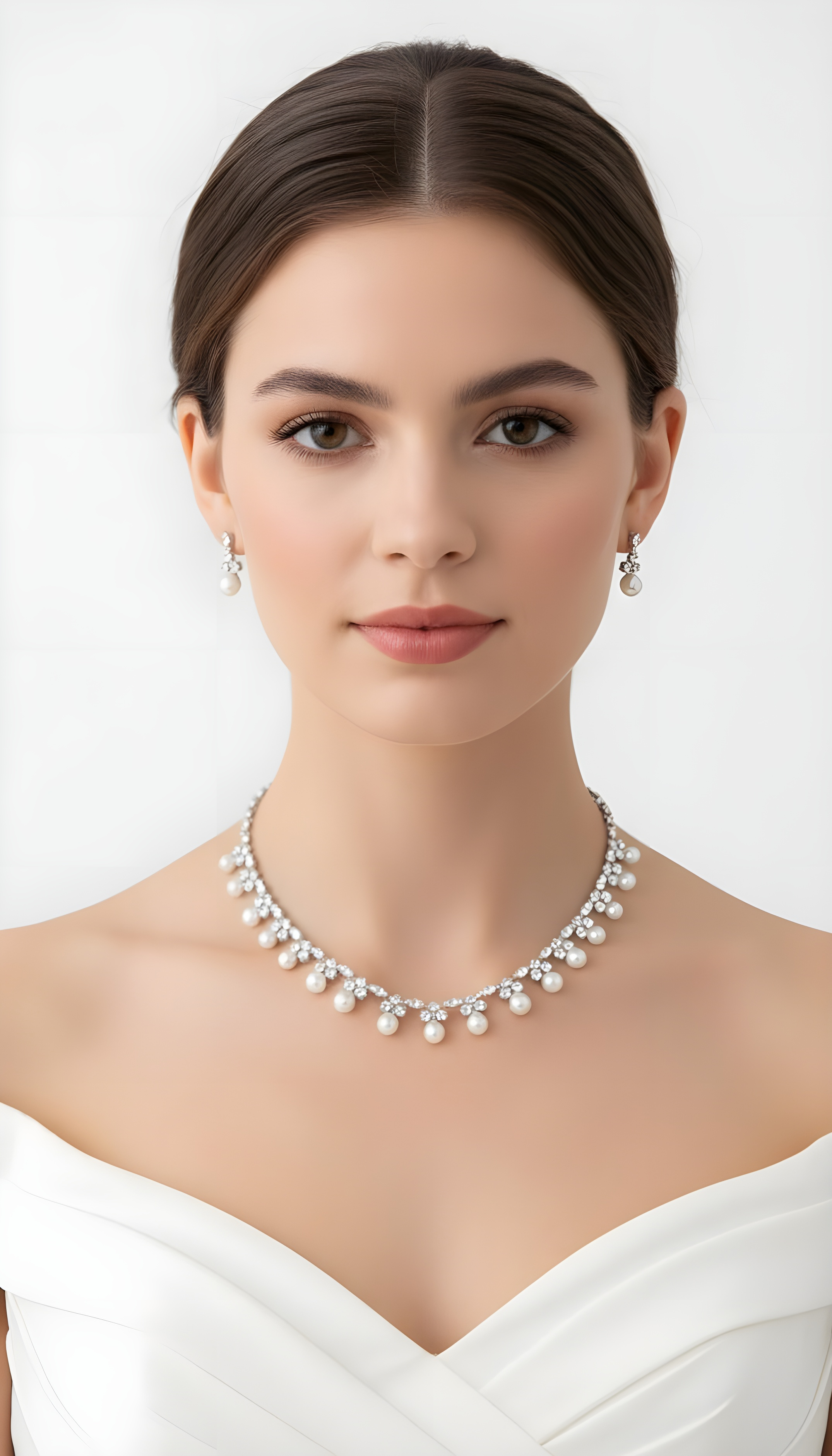 Graceful pearls and diamond jewelry Set
