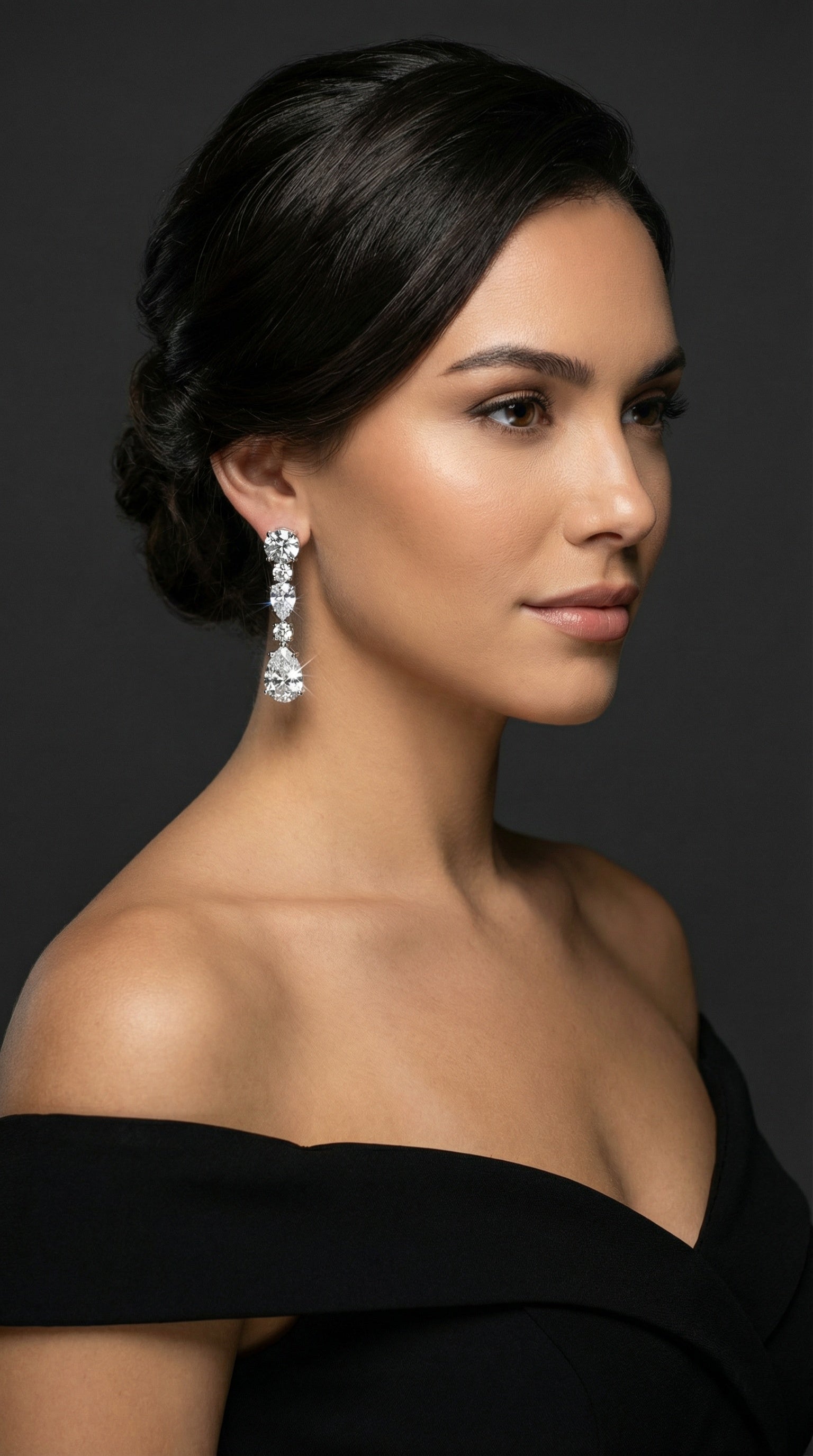 Multi-cut Diamond drop Earring. Teardrop. Sterling Silver