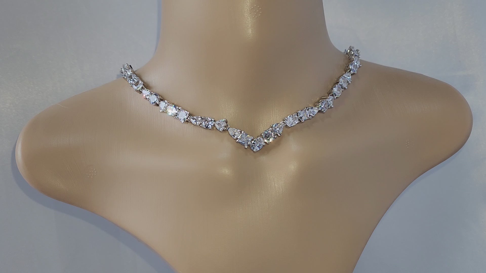Crystal V Necklace. Mixed Cuts Cubic Zirconia.