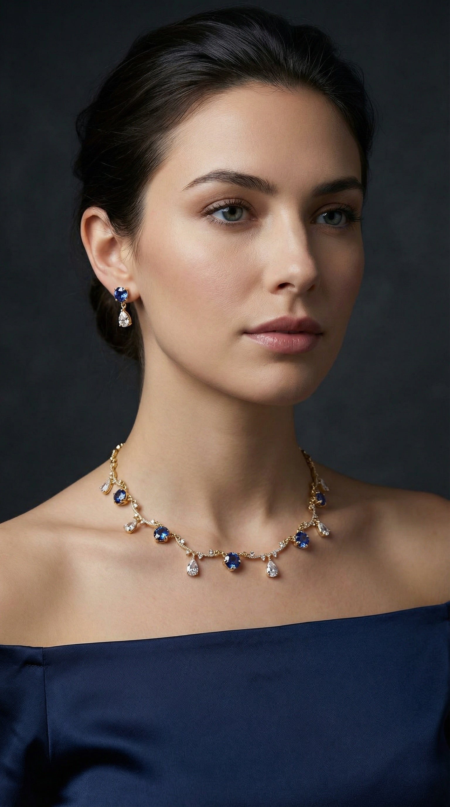 Sapphire Bridgerton Teardrop Regency Necklace and Earrings