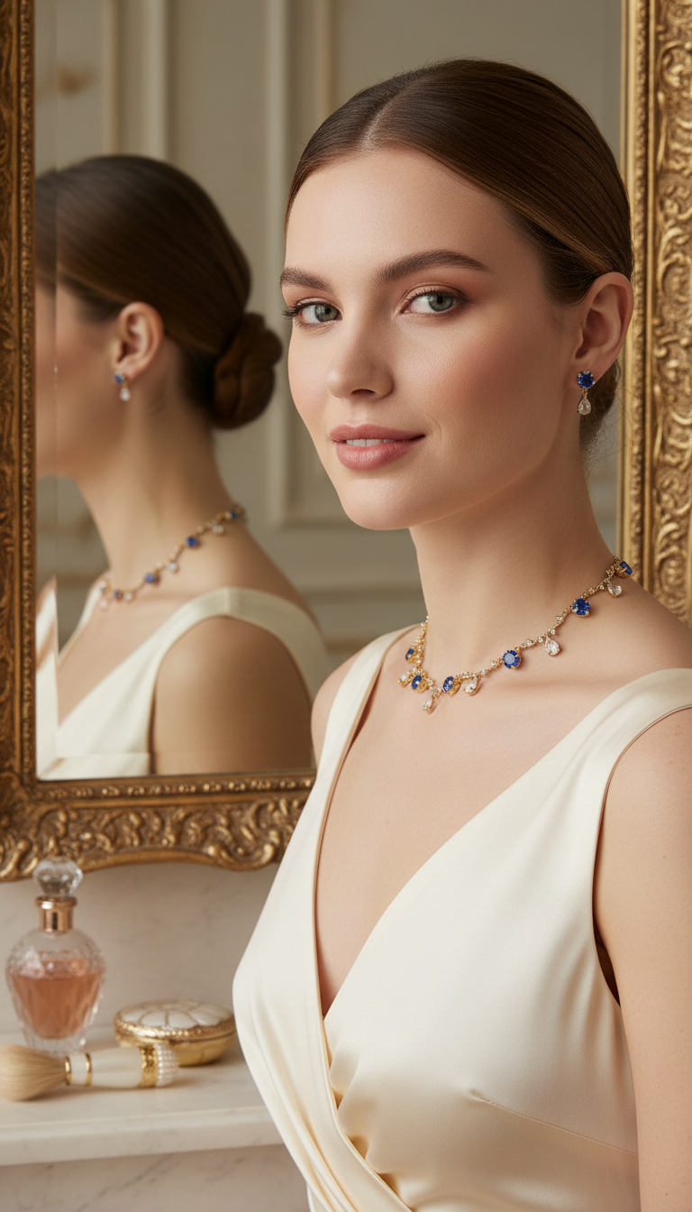 Sapphire Bridgerton Teardrop Regency Necklace and Earrings