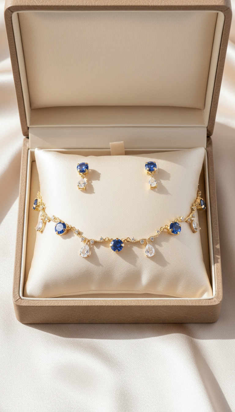 Sapphire Bridgerton Teardrop Regency Necklace and Earrings