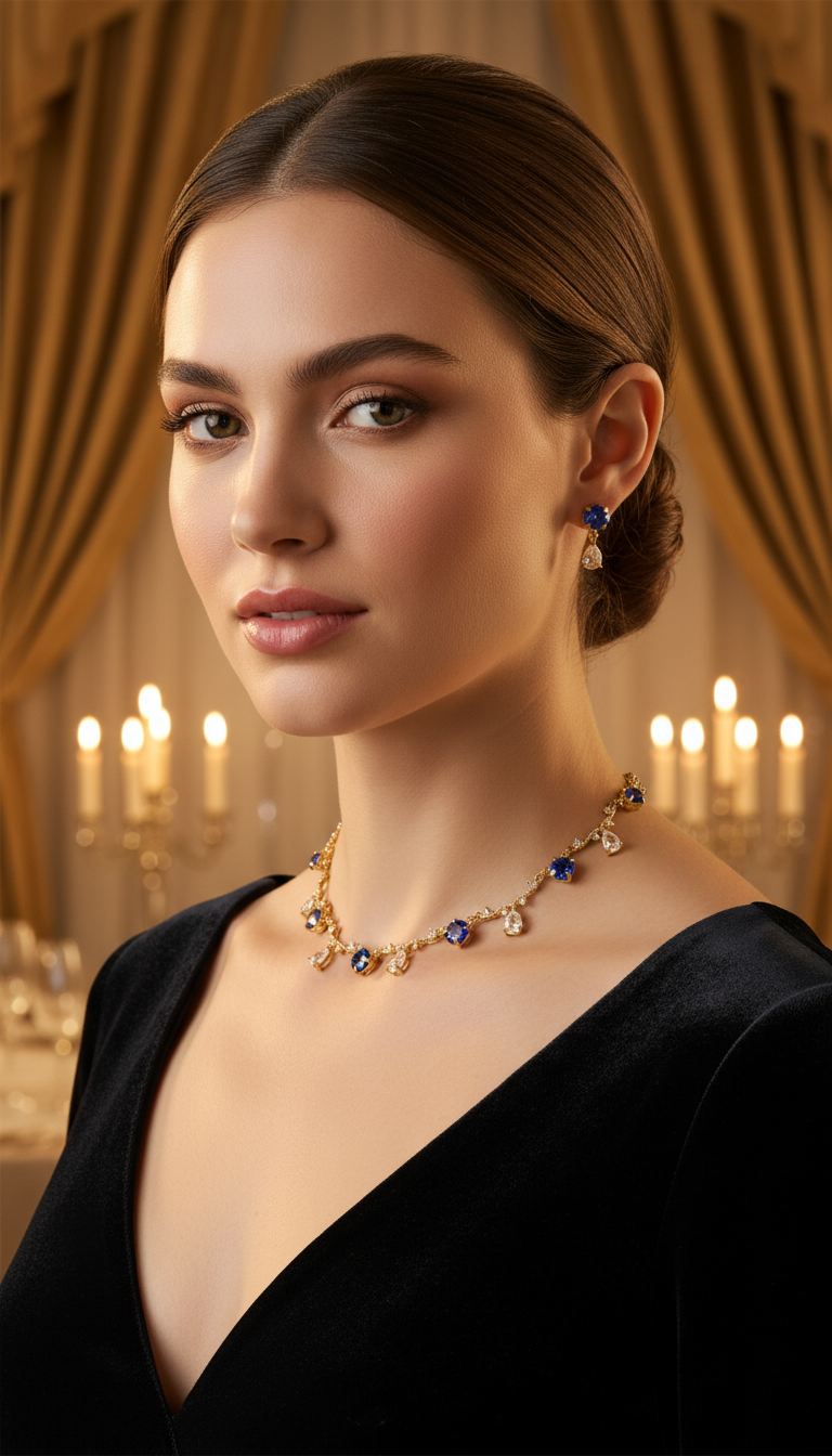 Sapphire Bridgerton Teardrop Regency Necklace and Earrings