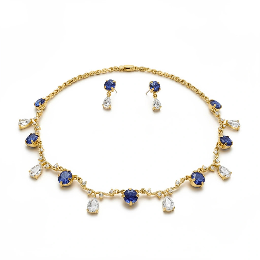Sapphire Bridgerton Teardrop Regency Necklace and Earrings