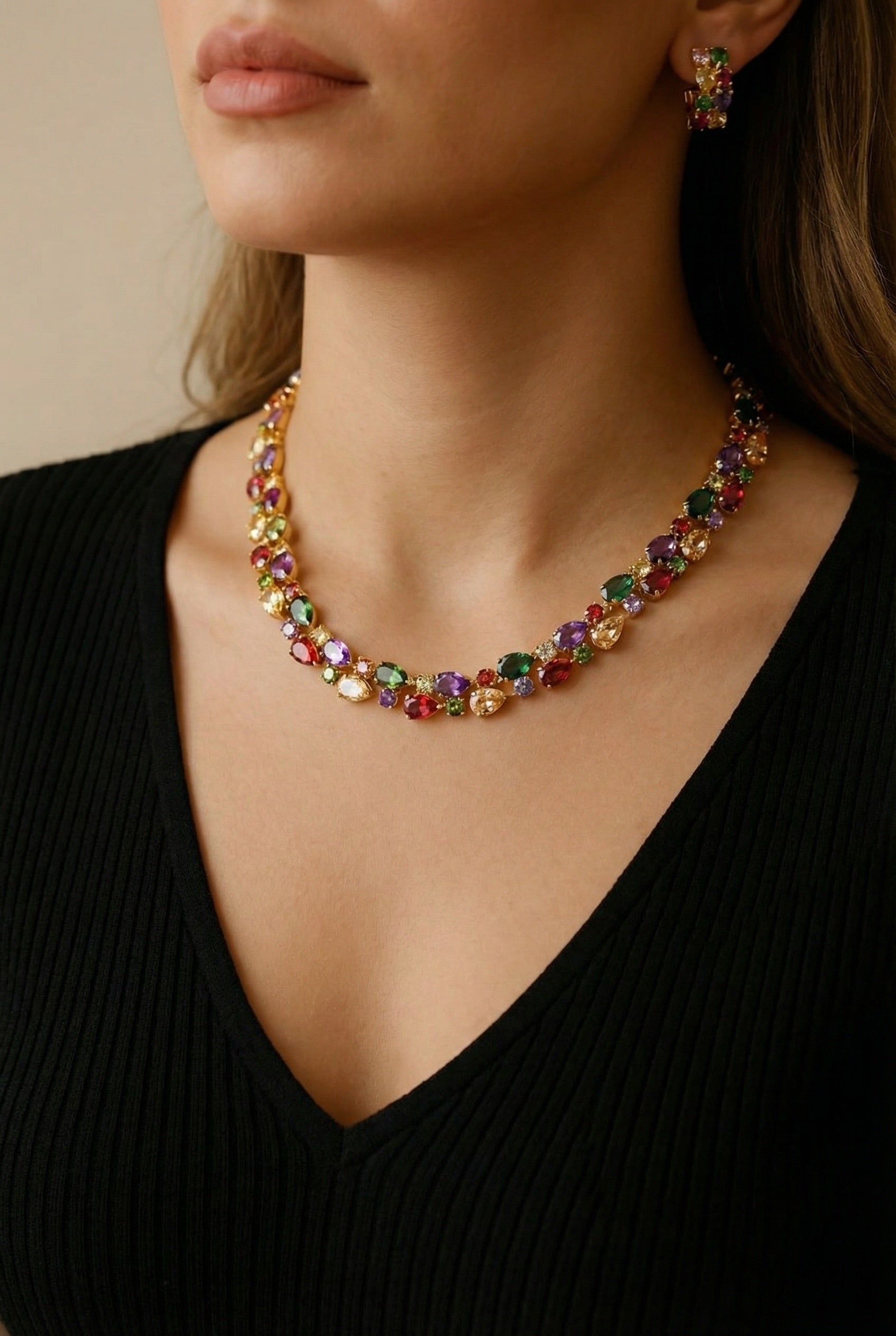 Multi-colored party attire necklace set