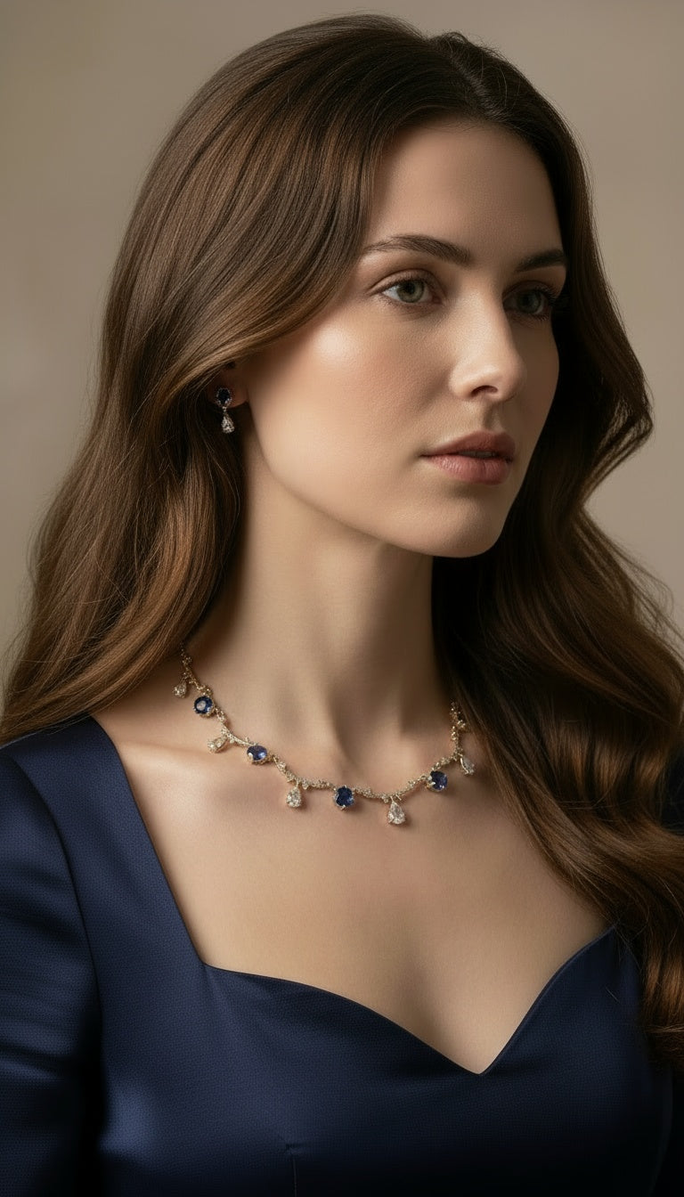 Sapphire Bridgerton Teardrop Regency Necklace and Earrings