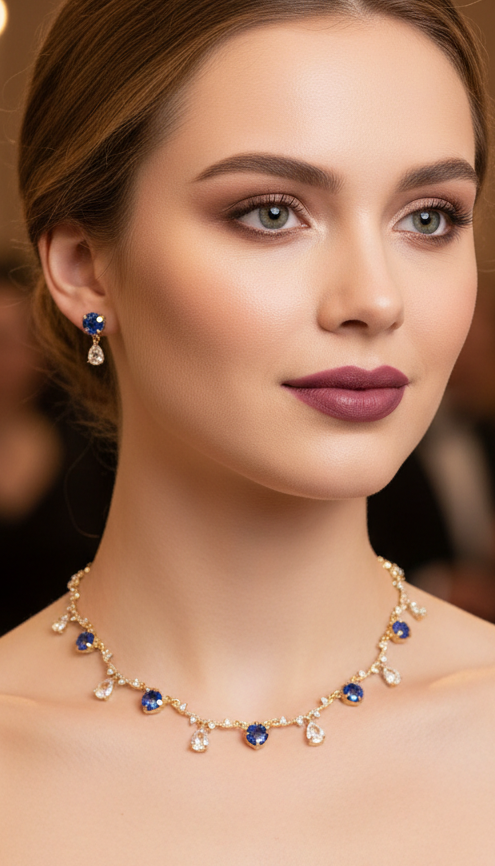 Sapphire Bridgerton Teardrop Regency Necklace and Earrings